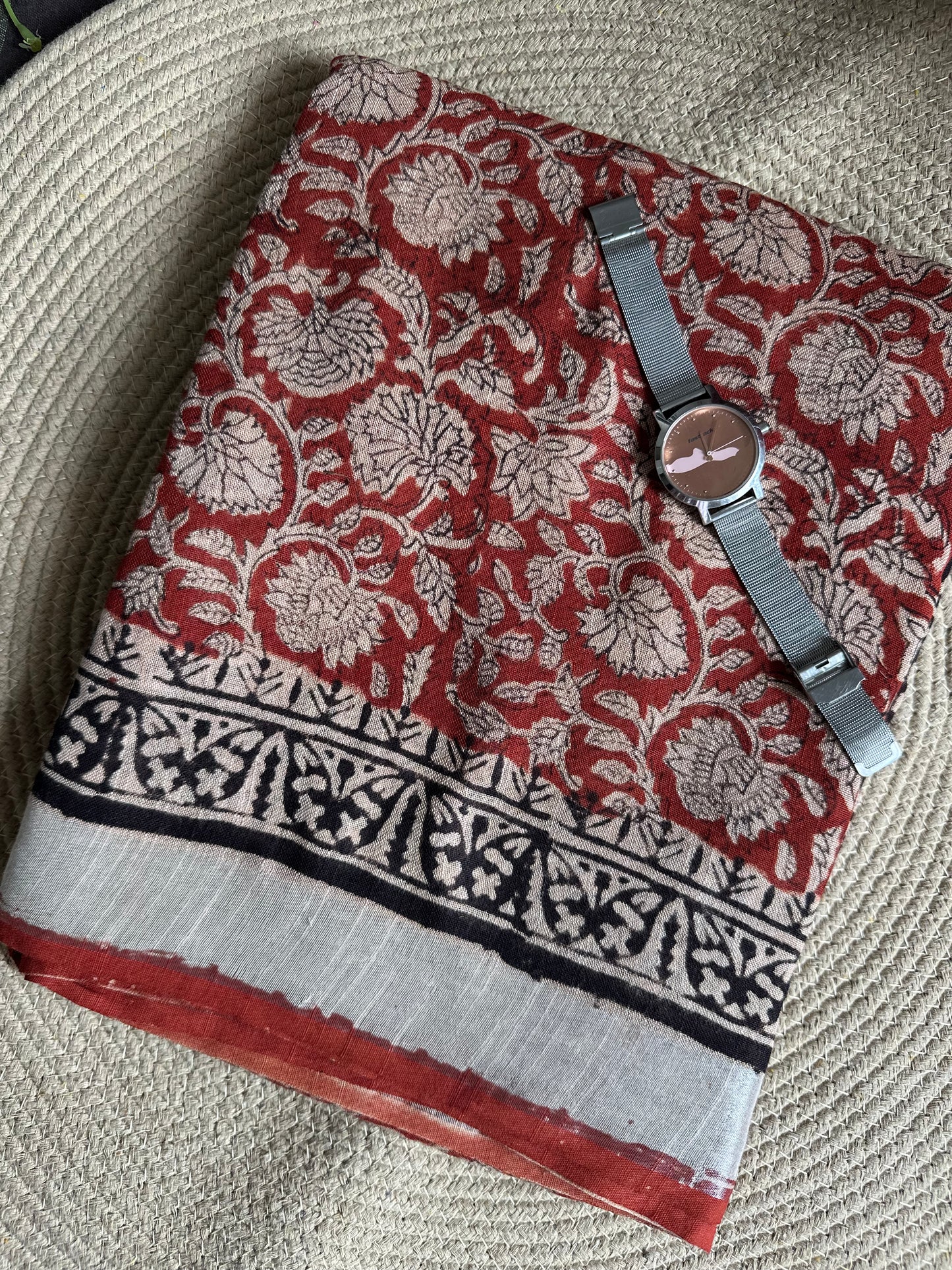 OBKS0010 Rust Linen saree