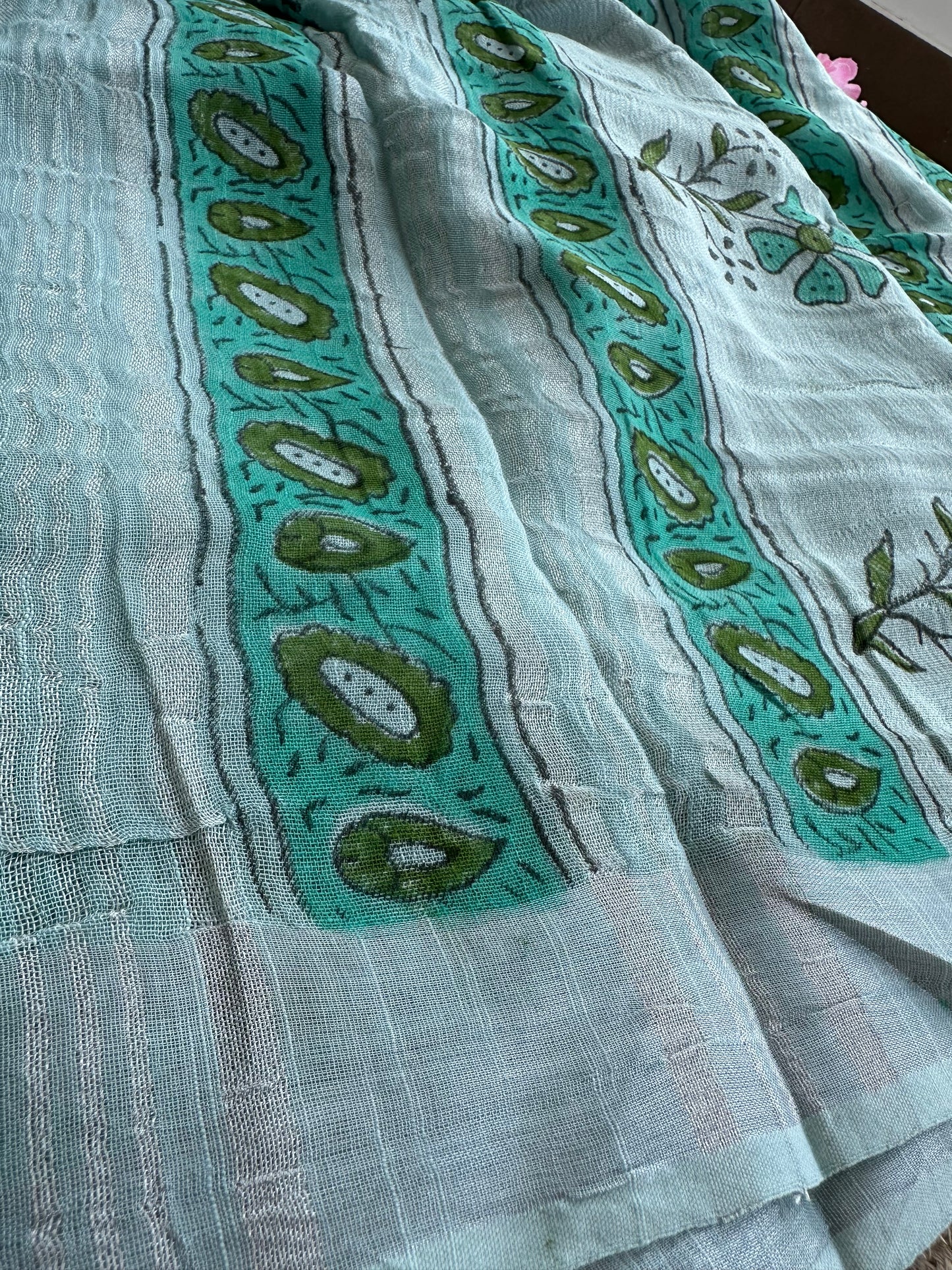 OBKS0016 Skyblue Linen saree