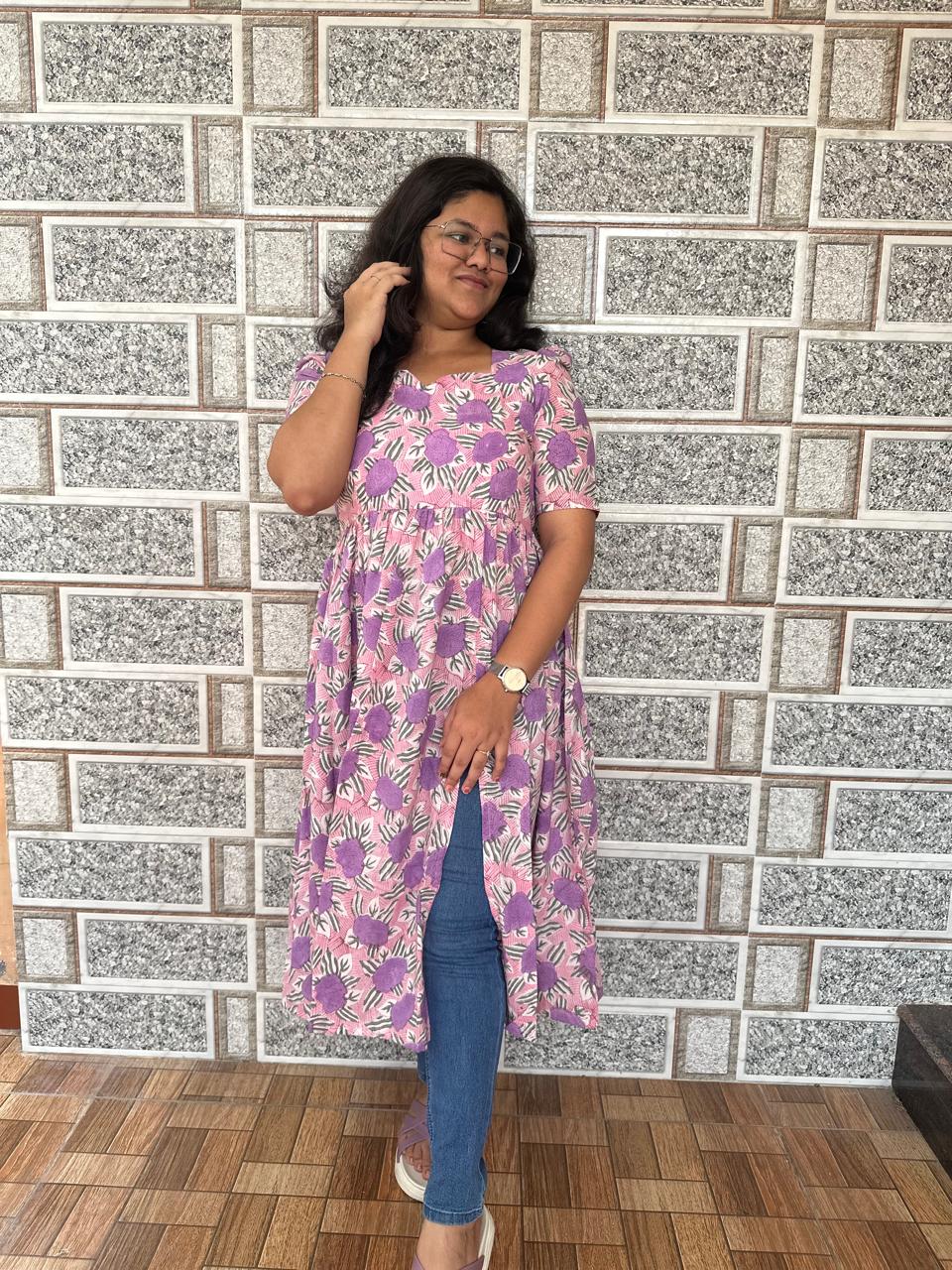 OBK0015 Pink Violet slit kurthi