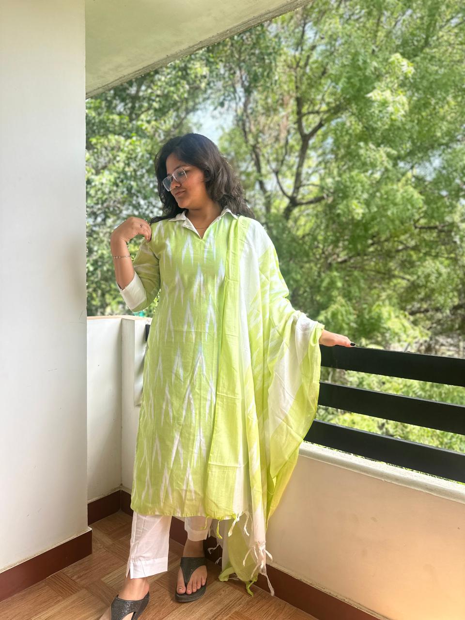 OBK0059 Green ikkat Chudi set