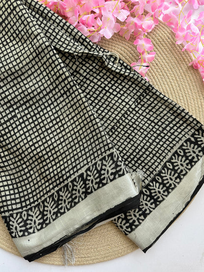 OBKS0009 Black Checks Linen saree