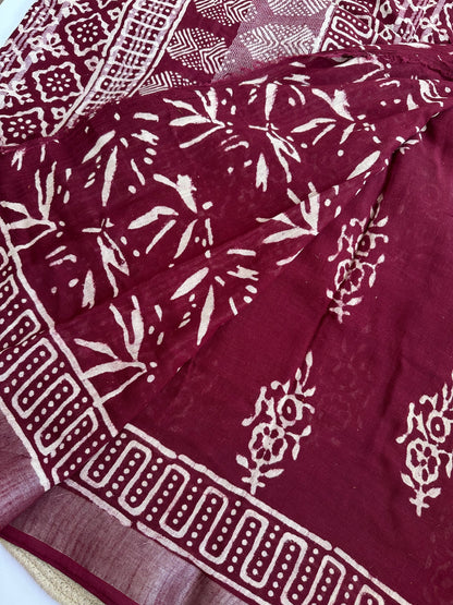 OBKS0024 Maroon motif Linen saree