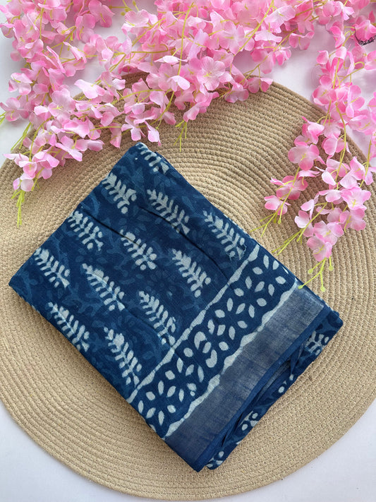 OBKS0014 Indigo motif Linen saree