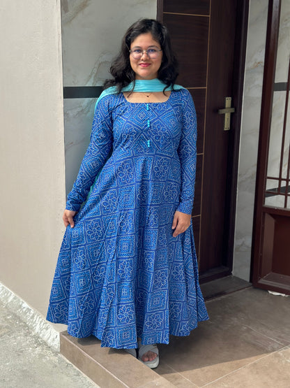 OBKF0061 SNEHA Royal blue bandhej