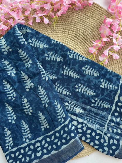 OBKS0014 Indigo motif Linen saree