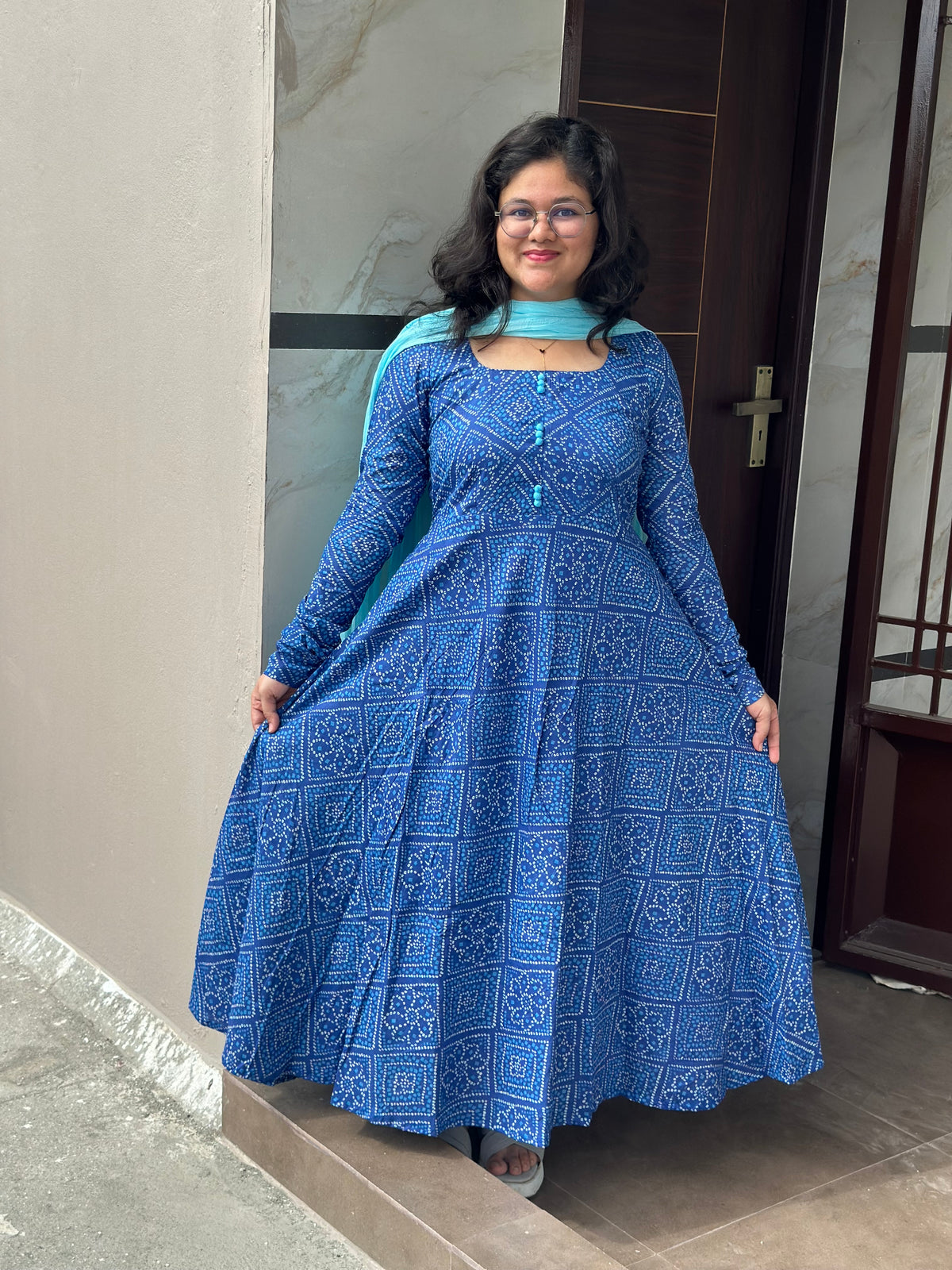 OBKF0061 SNEHA Royal blue bandhej