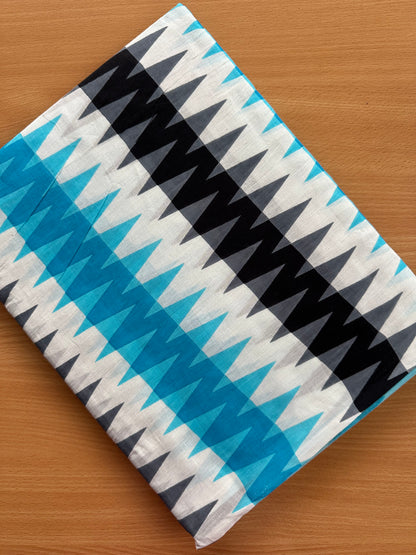 OBKS0017 Mul cotton saree - Blue zigzag