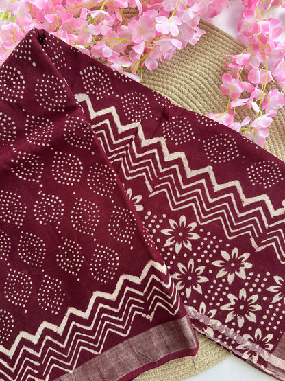 OBKS0013 Maroon motif Linen saree