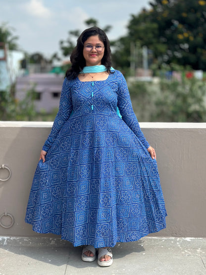 OBKF0061 SNEHA Royal blue bandhej