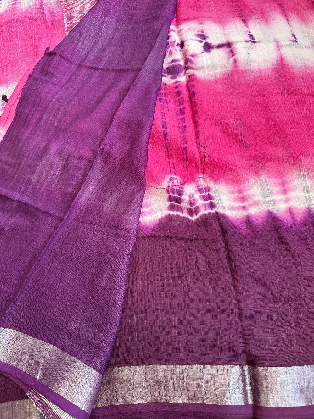 OBKS0022 Purple-pink shibori Linen saree
