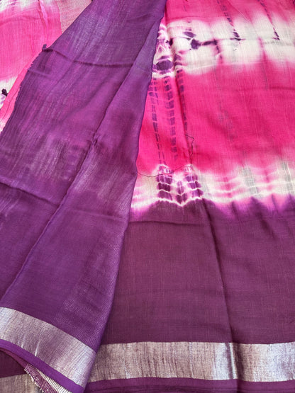 OBKS0022 Purple-pink shibori Linen saree