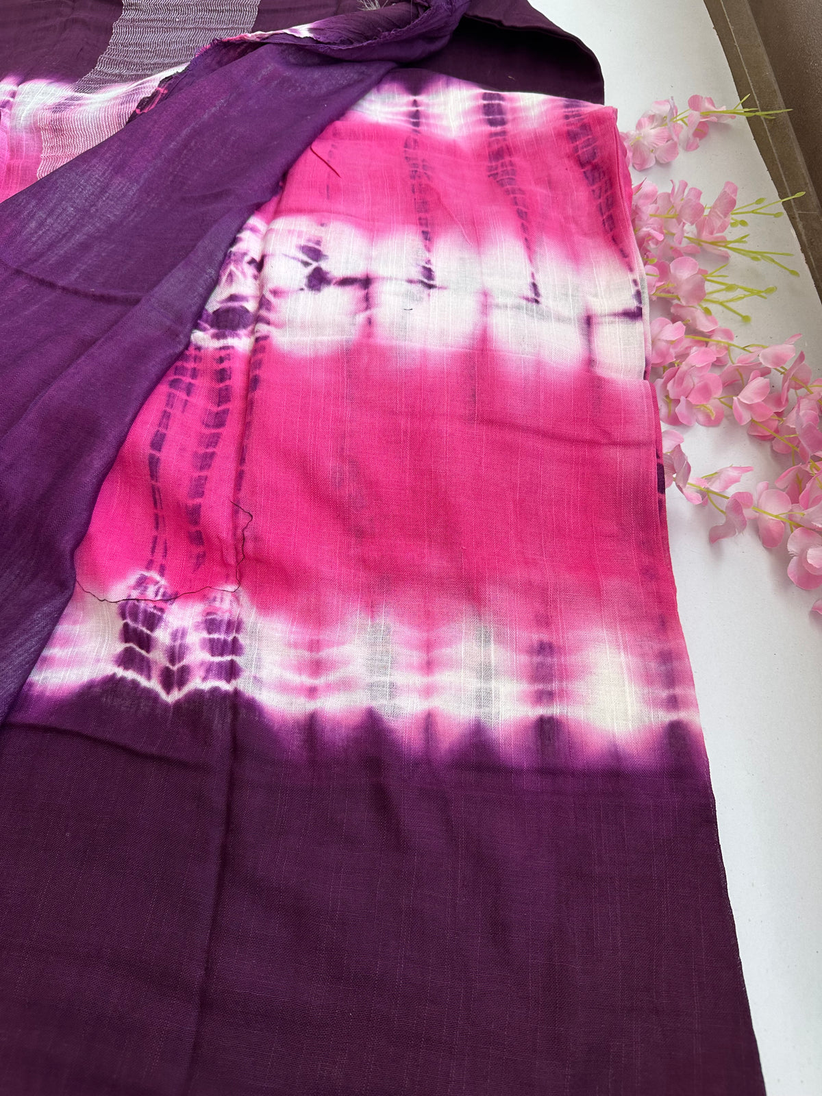 OBKS0022 Purple-pink shibori Linen saree