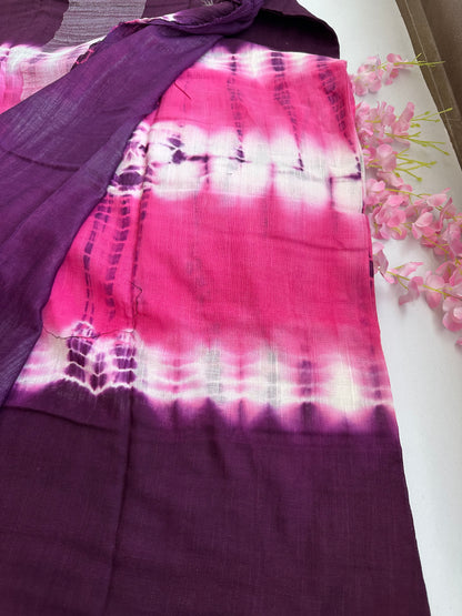 OBKS0022 Purple-pink shibori Linen saree