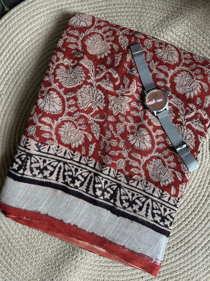 OBKS0010 Rust Linen saree