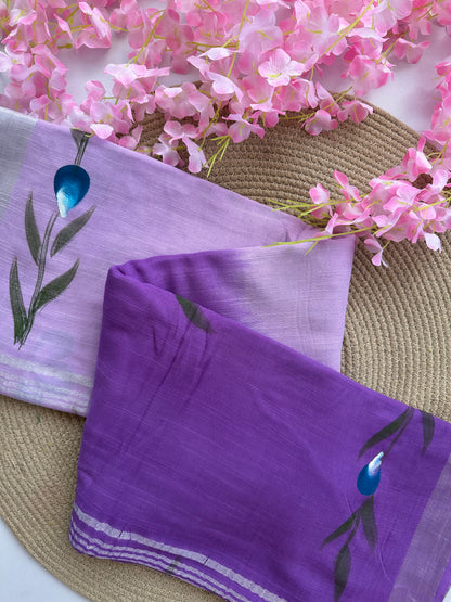 OBKS0007 Lavender Ombre Linen saree