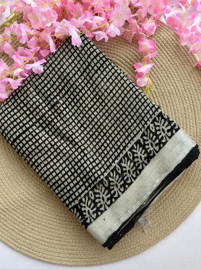 OBKS0009 Black Checks Linen saree