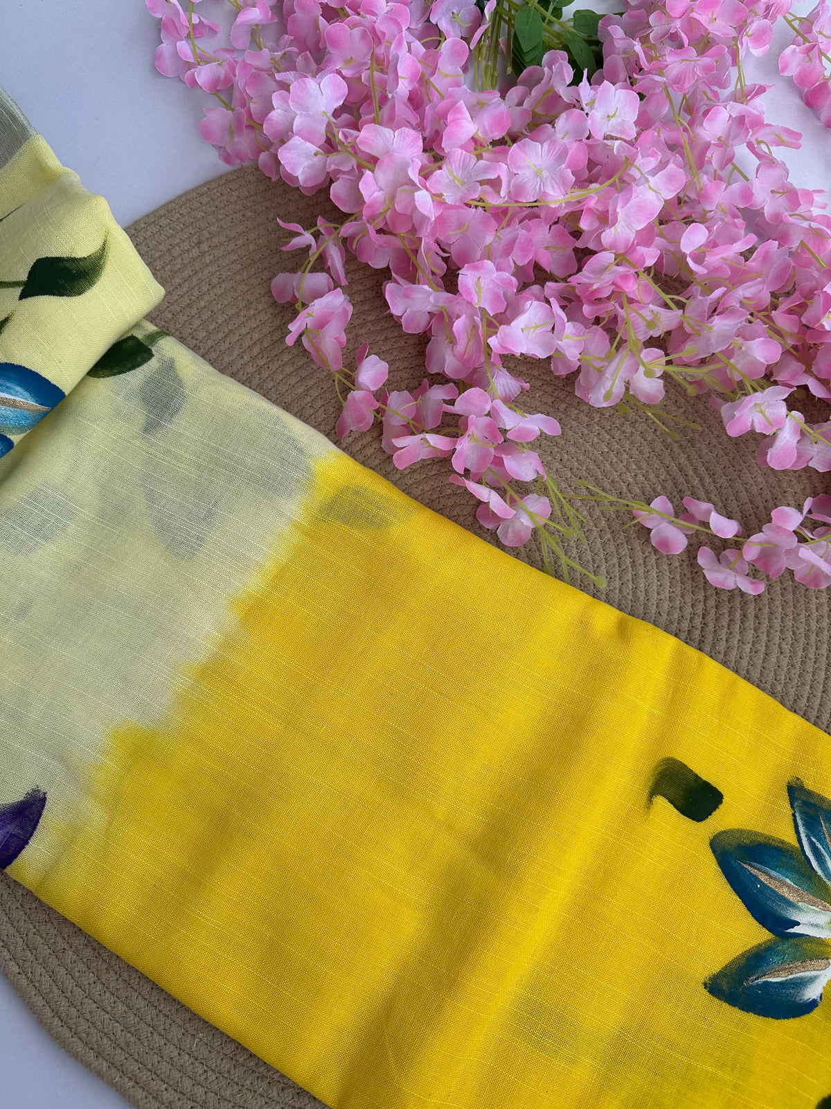 OBKS0027 Yellow Ombre hand painted Linen saree