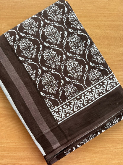 OBKS0021 Mul cotton saree - Brown motif