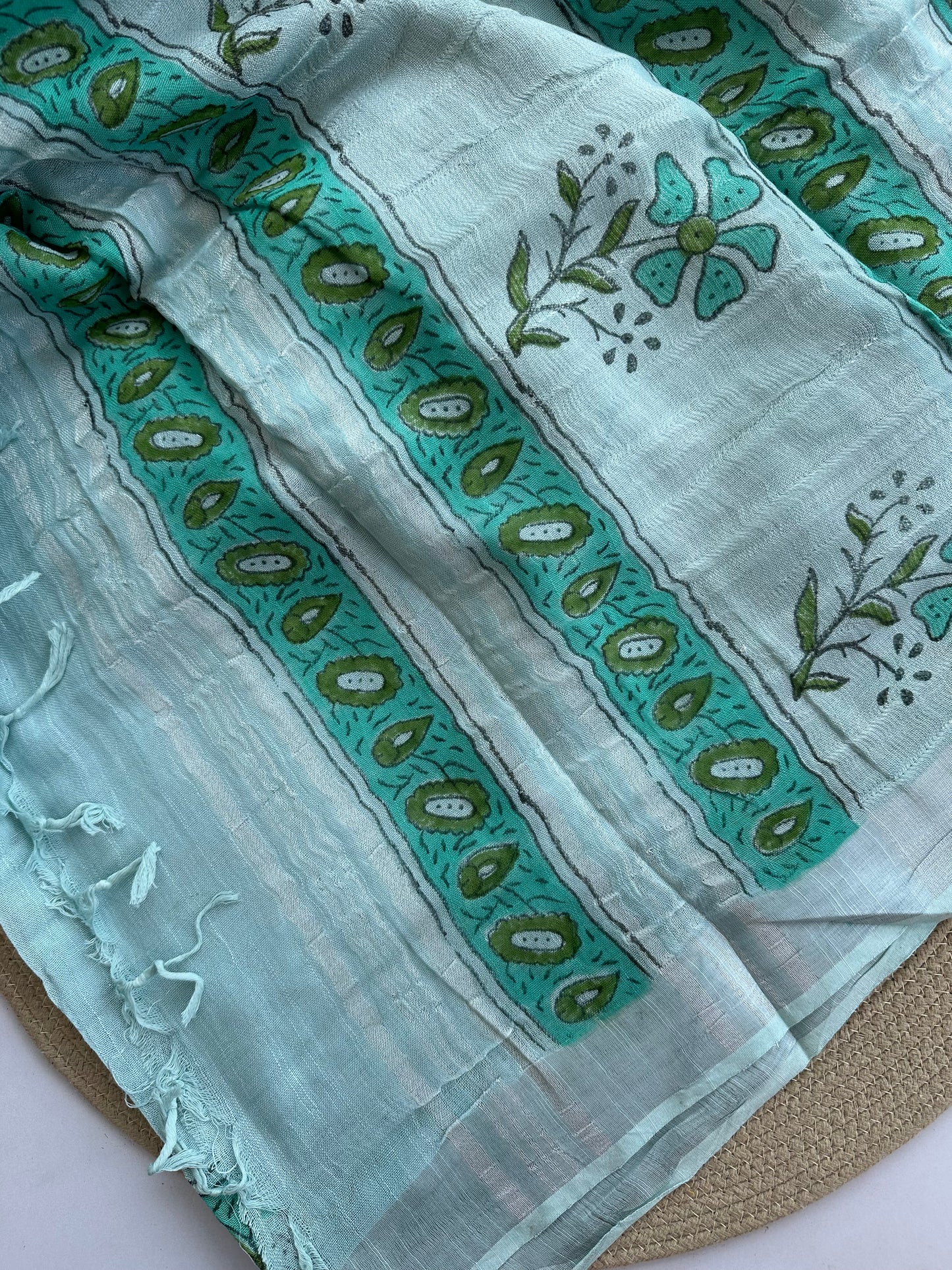 OBKS0016 Skyblue Linen saree