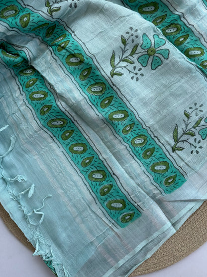 OBKS0016 Skyblue Linen saree