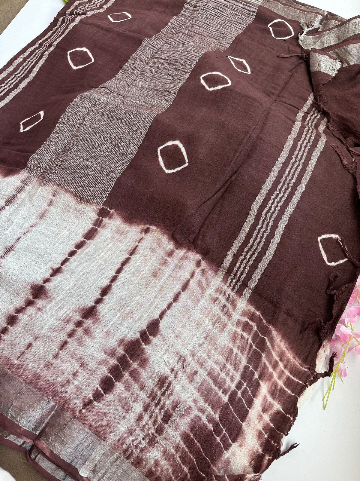 OBKS0023 Maroon shibori Linen saree
