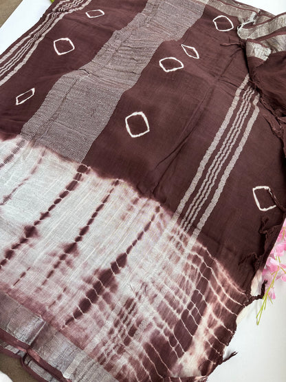 OBKS0023 Maroon shibori Linen saree