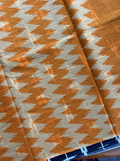 OBKS0018 Mul cotton saree - Yellow zigzag