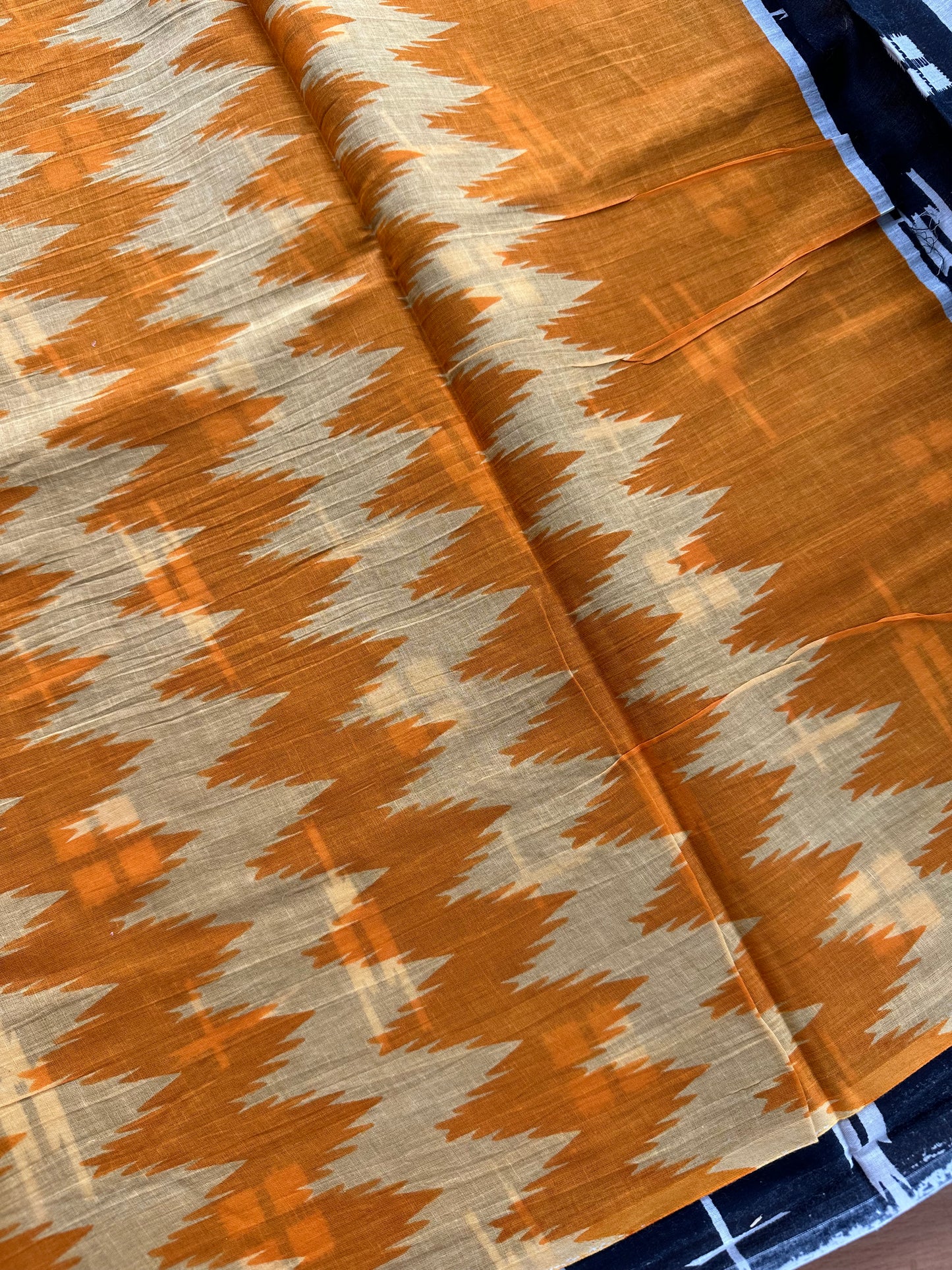 OBKS0018 Mul cotton saree - Yellow zigzag