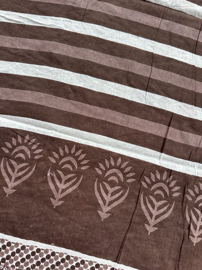 OBKS0021 Mul cotton saree - Brown motif