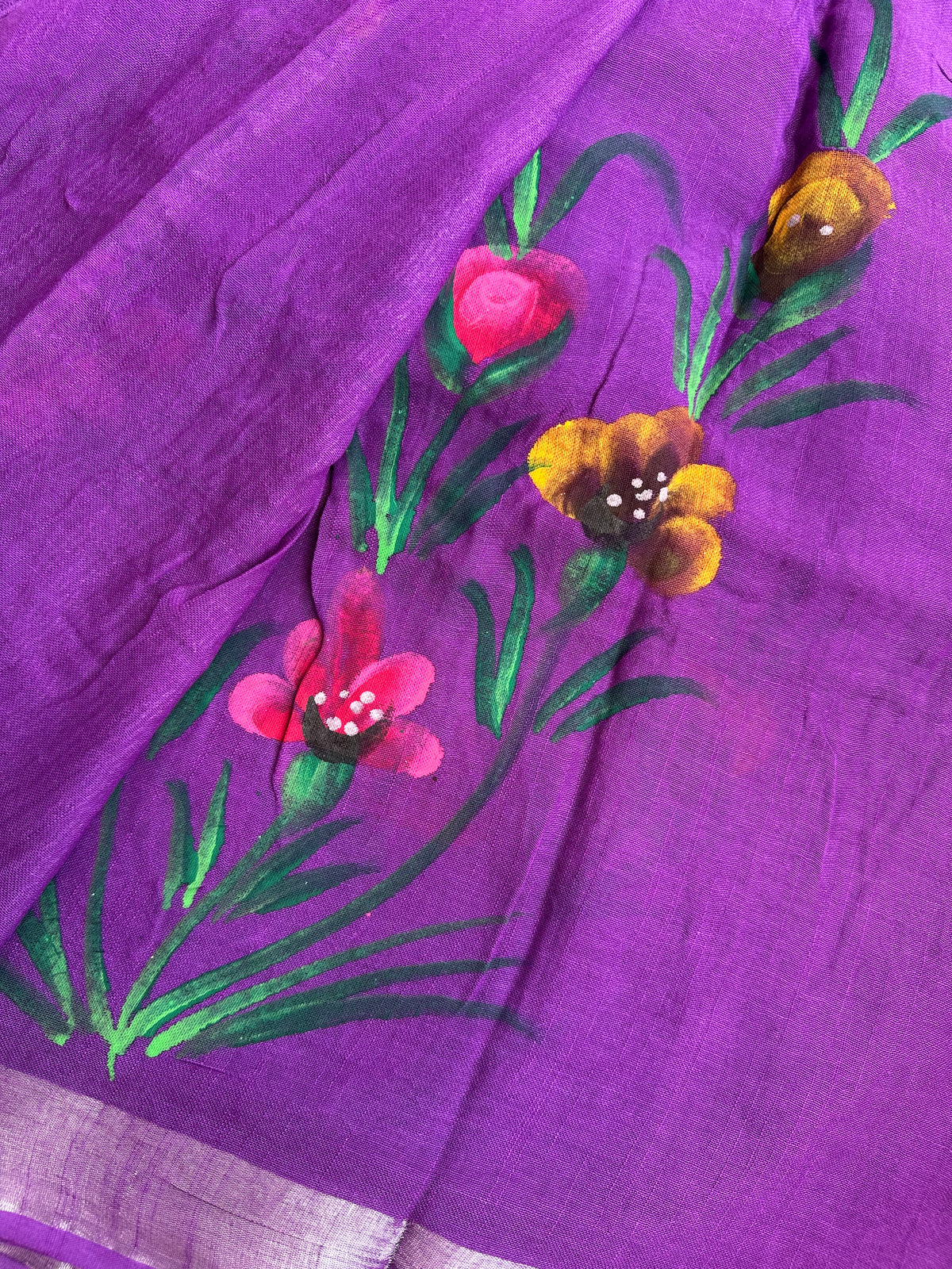 OBKS0026 Violet hand painted Linen saree