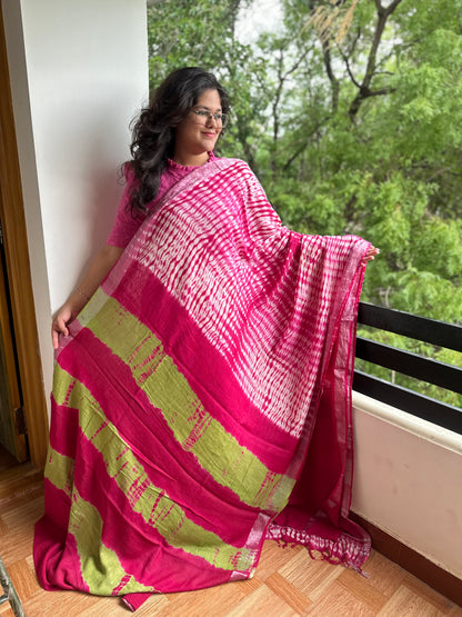 OBKS0006 Pink shibori Linen saree