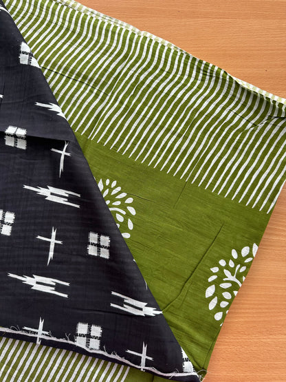 OBKS0019 Mul cotton saree - Green tree