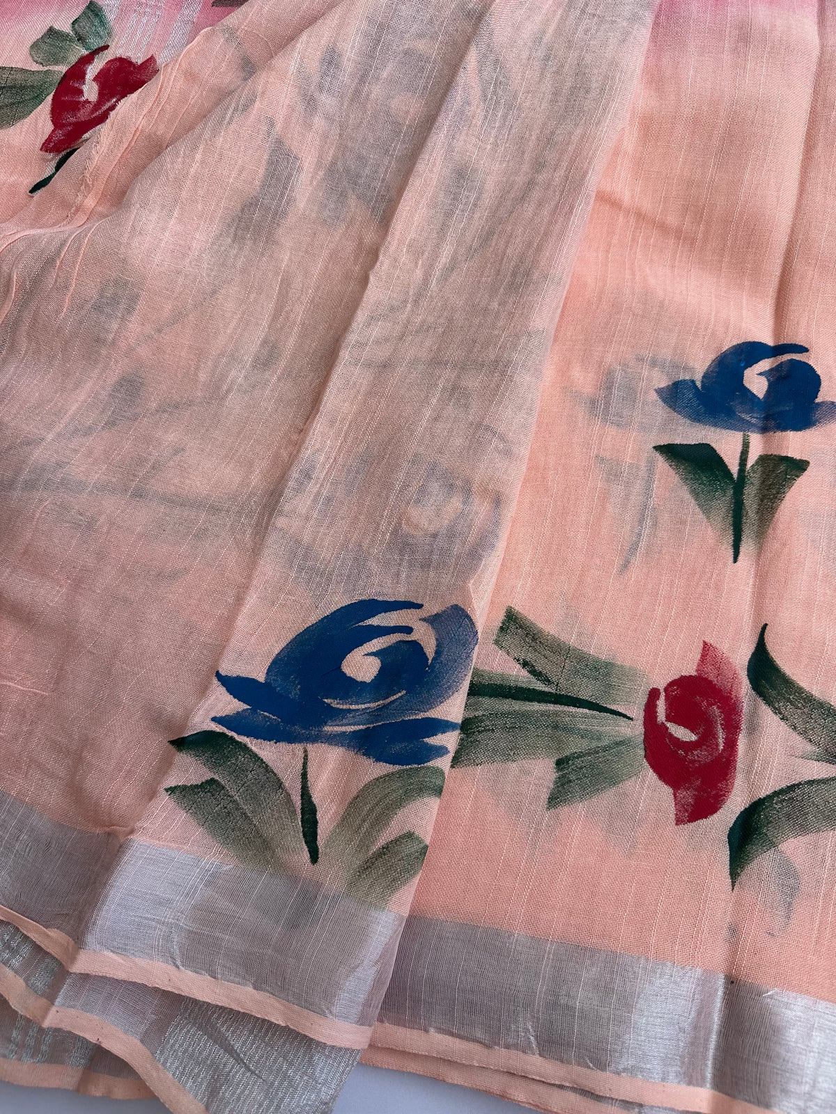 OBKS0028 Peach pink Ombre hand painted Linen saree