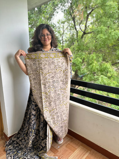 OBKS0004 Black drums Kalamkari Saree