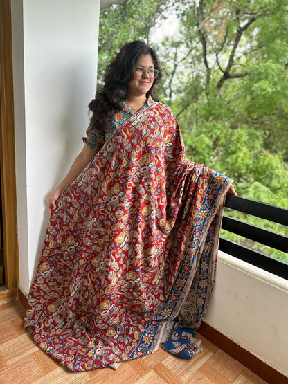 OBKS0005 Red drums Kalamkari Saree