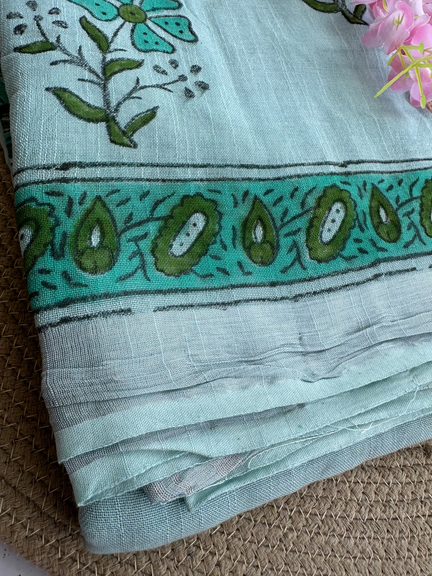 OBKS0016 Skyblue Linen saree