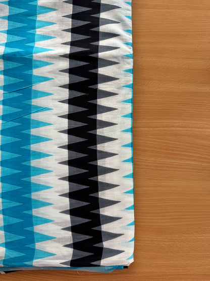 OBKS0017 Mul cotton saree - Blue zigzag