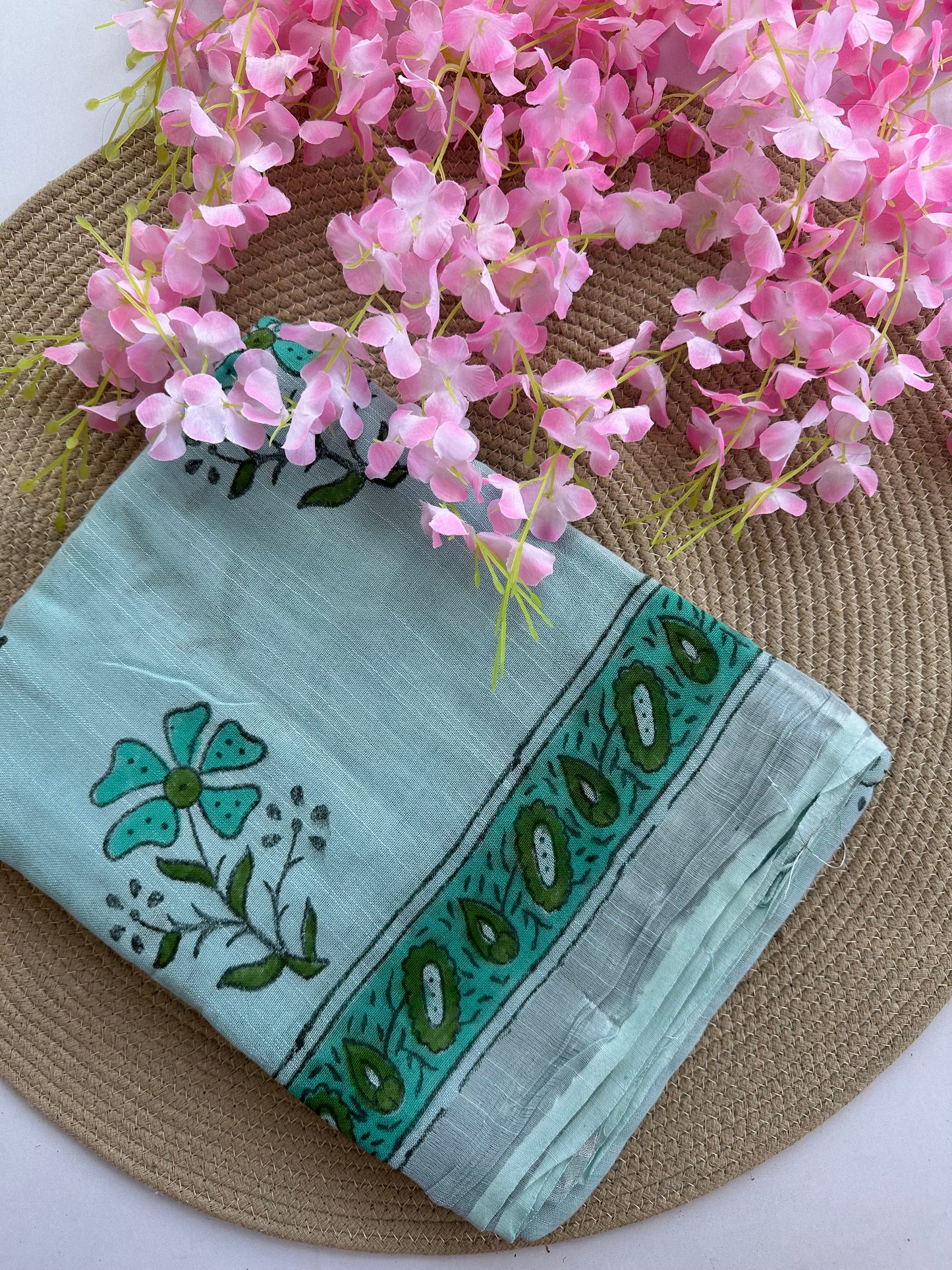 OBKS0016 Skyblue Linen saree