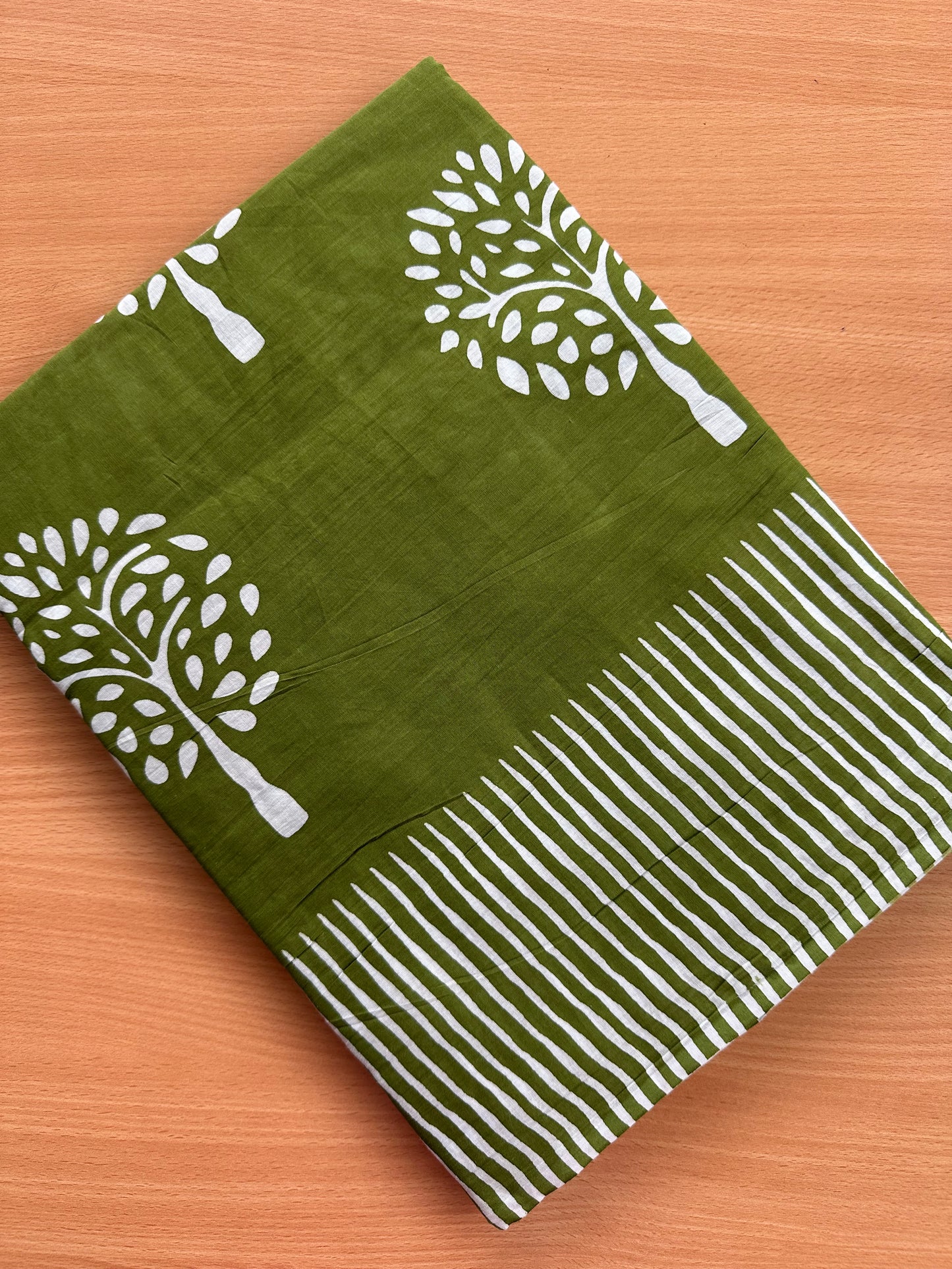 OBKS0019 Mul cotton saree - Green tree