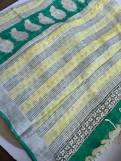 OBKS0025 Yellow elephant Linen saree