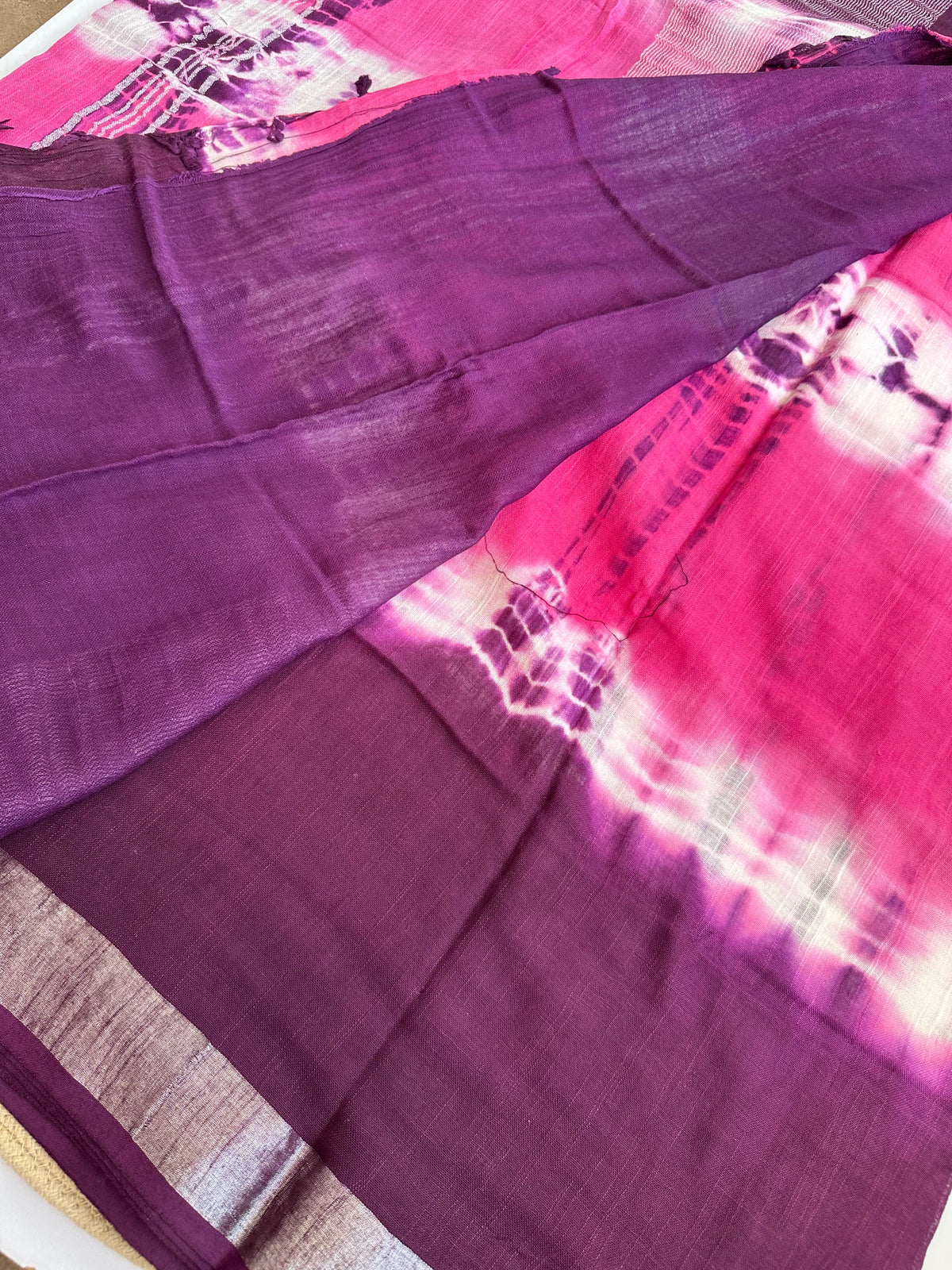 OBKS0022 Purple-pink shibori Linen saree