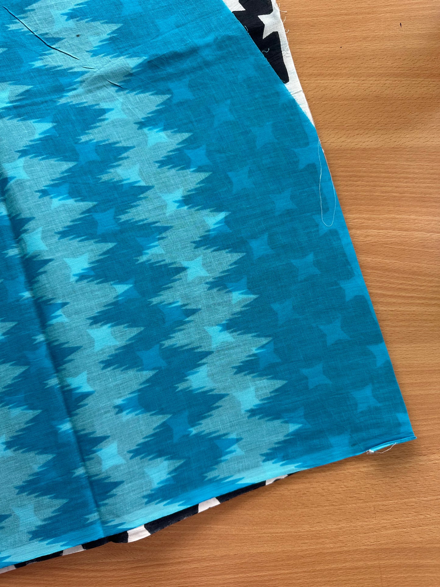 OBKS0017 Mul cotton saree - Blue zigzag
