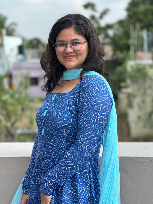 OBKF0061 SNEHA Royal blue bandhej