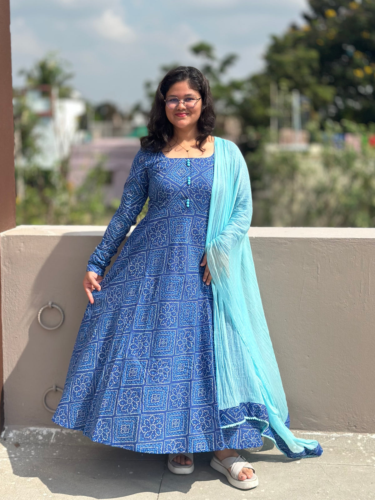OBKF0061 SNEHA Royal blue bandhej