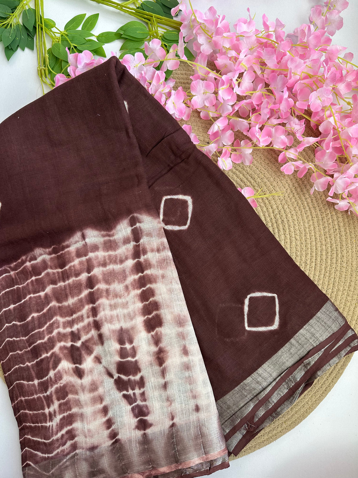 OBKS0023 Maroon shibori Linen saree