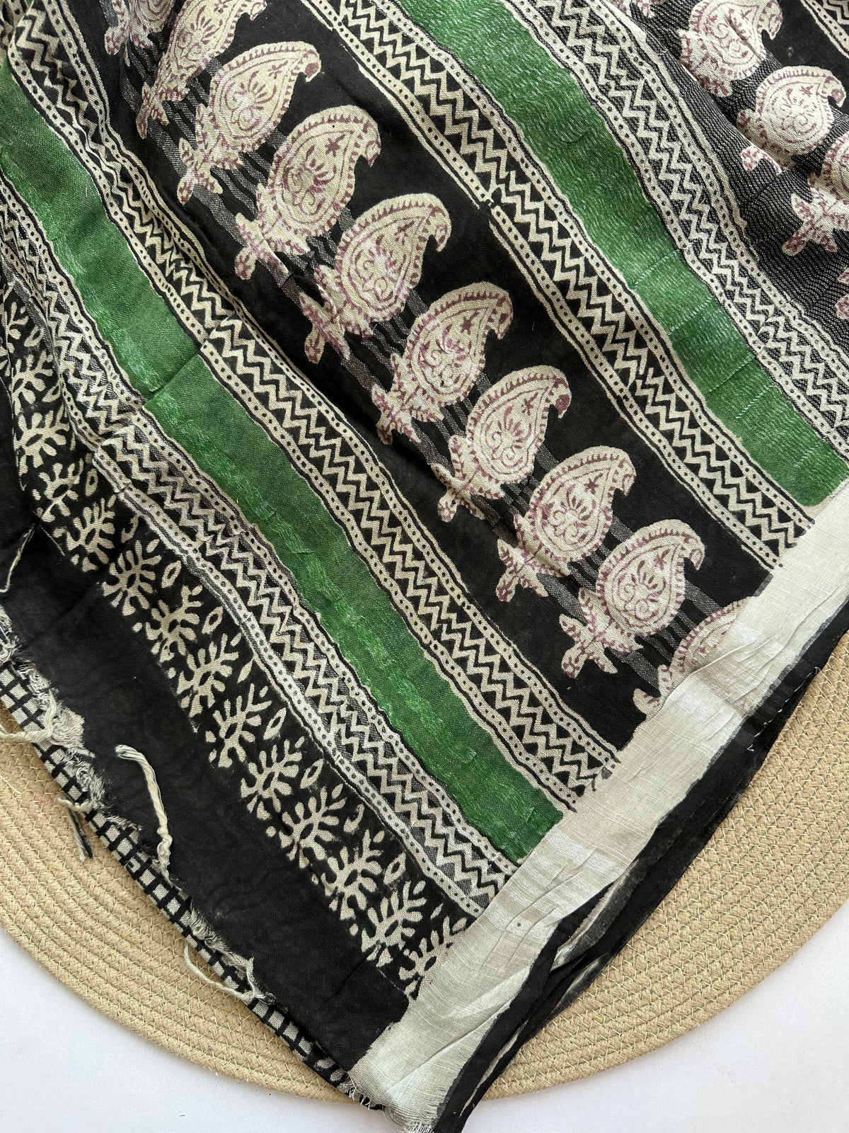 OBKS0009 Black Checks Linen saree