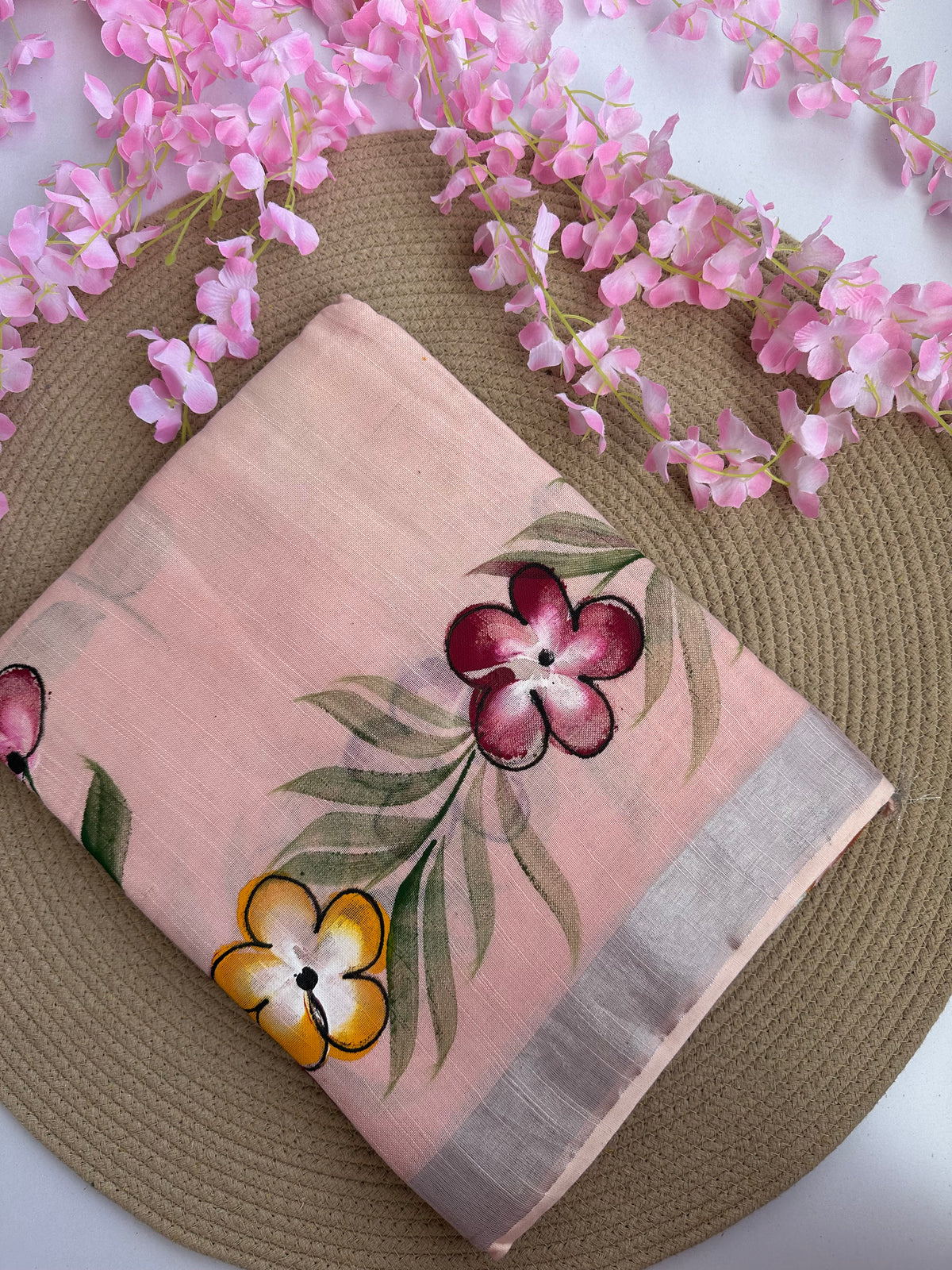 OBKS0029 Maroon pink Ombre hand painted Linen saree