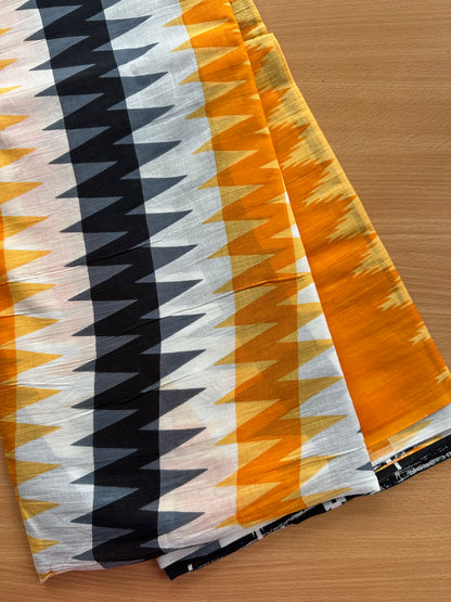OBKS0018 Mul cotton saree - Yellow zigzag