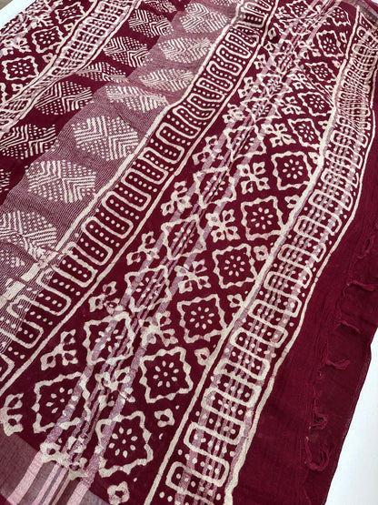 OBKS0024 Maroon motif Linen saree