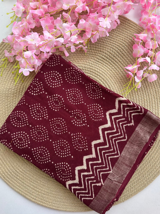 OBKS0013 Maroon motif Linen saree